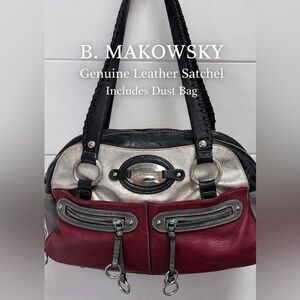 B. Makowsky Genuine Leather Colorblock Satchel Shoulder Bag w/ Dust Bag